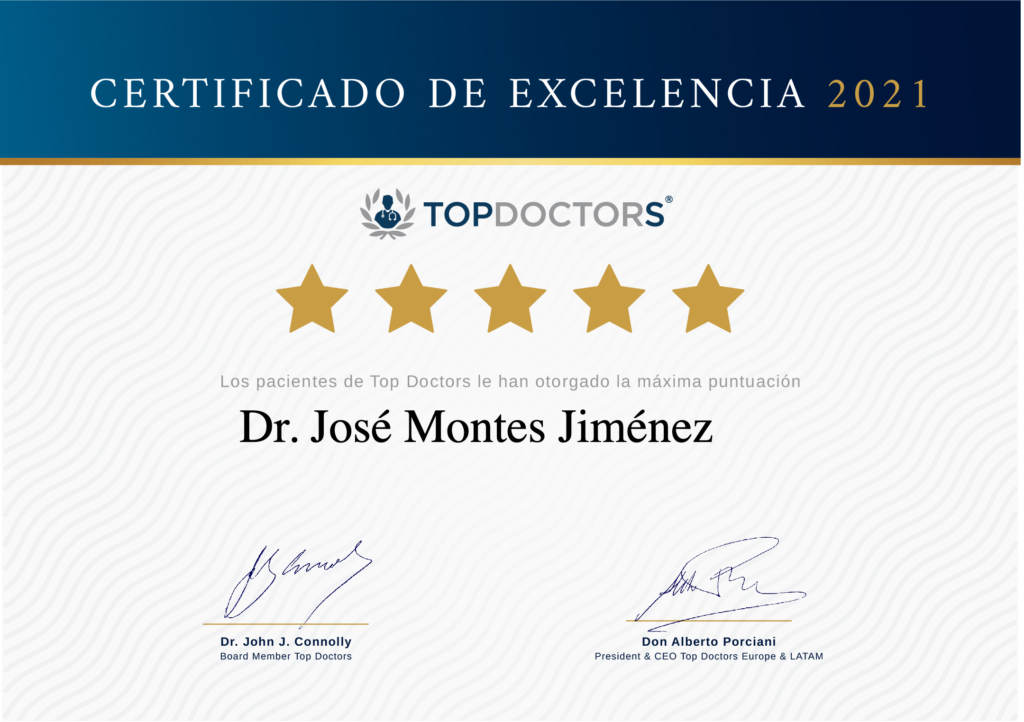 Certificado Excelencia Top Doctors España concedido al Dr. José Montes de Clínica Cuevas Queipo